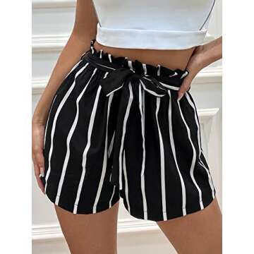 Milumia Striped Wide Leg Paperbag Waist Shorts for Women