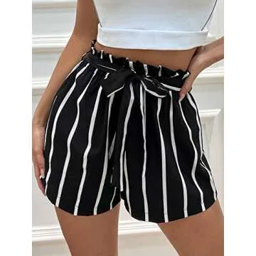 Milumia Striped Wide Leg Paperbag Waist Shorts for Women