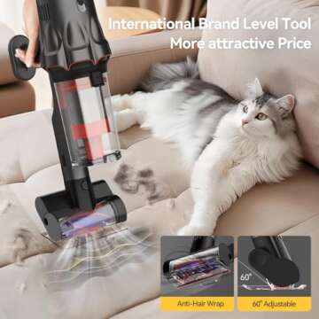 Vacuum Cleaners for Home, Anti-Tangle Cordless Stick Vacuum Cleaner Up to 45 Minutes with HEPA Filter, 240W Wireless Rechargeable Portable Vacuum for Household Pet Hair Carpet Hardwood Tile Couch Bed