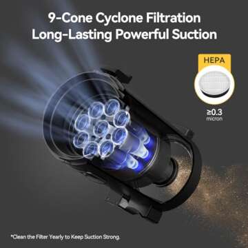 Vacuum Cleaners for Home, Anti-Tangle Cordless Stick Vacuum Cleaner Up to 45 Minutes with HEPA Filter, 240W Wireless Rechargeable Portable Vacuum for Household Pet Hair Carpet Hardwood Tile Couch Bed