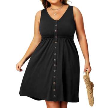 Holipick Women's Plus Size Summer Dresses for Women Casual Dress with Pockets A-Line Swing Button Do...