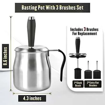 BBQ Basting Pot with 3 Basting Brushes Set,Airtight Stainless Steel Barbecue Sauce Pot,Silicone BBQ ...
