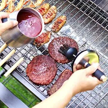 BBQ Basting Pot with 3 Basting Brushes Set,Airtight Stainless Steel Barbecue Sauce Pot,Silicone BBQ Brushes for Sauce,Fathers Day BBQ Grilling Gifts for Men Dad,BBQ Gadgets