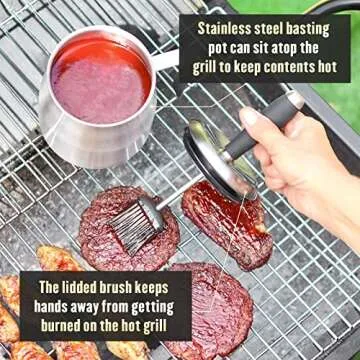 BBQ Basting Pot with 3 Basting Brushes Set,Airtight Stainless Steel Barbecue Sauce Pot,Silicone BBQ Brushes for Sauce,Fathers Day BBQ Grilling Gifts for Men Dad,BBQ Gadgets