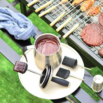 BBQ Basting Pot with 3 Basting Brushes Set,Airtight Stainless Steel Barbecue Sauce Pot,Silicone BBQ Brushes for Sauce,Fathers Day BBQ Grilling Gifts for Men Dad,BBQ Gadgets