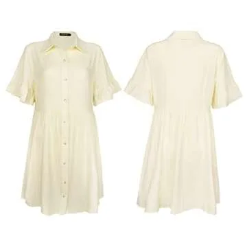 ROYLAMP 2024 Women's Cute Tunic Dress Bell Sleeve Split Hem Button up Flowy Summer Collared Mini Dresses with Pockets