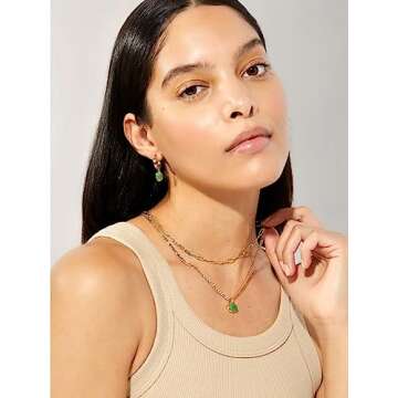 Moonffay Sage Green Jewelry Set for Women,Stainless Steel Paperclip Choker Chain Plated 18k Gold Jewerly Set,Natural Stone Pendant Necklace And Earrings Set Spiritual Jewelry