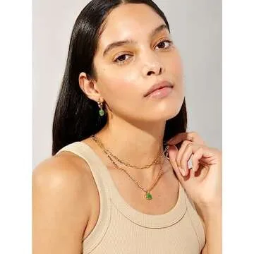 Moonffay Sage Green Jewelry Set for Women,Stainless Steel Paperclip Choker Chain Plated 18k Gold Jewerly Set,Natural Stone Pendant Necklace And Earrings Set Spiritual Jewelry
