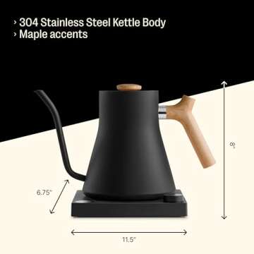 Fellow Stagg EKG Electric Gooseneck Kettle - Pour-Over Coffee and Tea Kettle - Stainless Steel Boiler - Quick Heating Electric Kettles for Boiling Water - Matte Black With Maple Handle