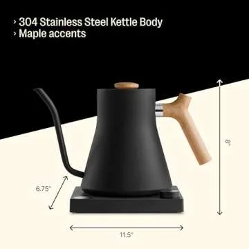 Fellow Stagg EKG Electric Gooseneck Kettle - Pour-Over Coffee and Tea Kettle - Stainless Steel Boiler - Quick Heating Electric Kettles for Boiling Water - Matte Black With Maple Handle
