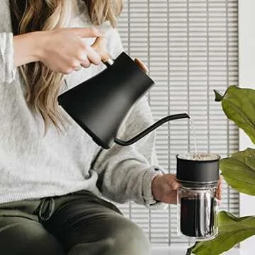 Fellow Stagg EKG Electric Gooseneck Kettle - Pour-Over Coffee and Tea Kettle - Stainless Steel Boiler - Quick Heating Electric Kettles for Boiling Water - Matte Black With Maple Handle