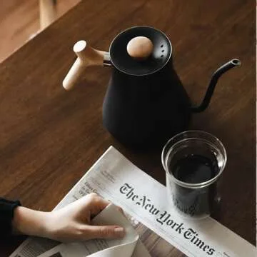 Fellow Stagg EKG Electric Gooseneck Kettle - Pour-Over Coffee and Tea Kettle - Stainless Steel Boiler - Quick Heating Electric Kettles for Boiling Water - Matte Black With Maple Handle