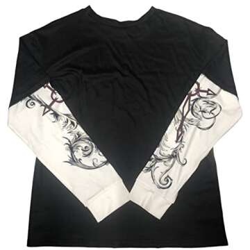 Fanvereka Women Fall Vintage Graphic Loose Top Crewneck Long Sleeve Fake Two-Piece Gothic Grunge Shirts 90s E Girl Streetwear (#1 Black, S)