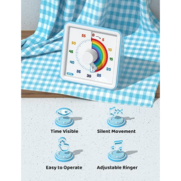 LIORQUE 60 Minute Countdown Timer for Kids in Rainbow Design