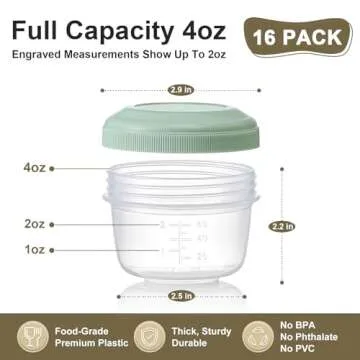 [16 Pack] 4 oz Small Containers with Lids, Reusable Plastic Containers for Snack and Puree, Salad Dr...