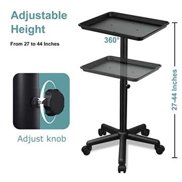 Salon Tray, Salon Rolling Tray with Adjustable Height, Salon Color Tray, Salon Tray on Wheels, Hair ...