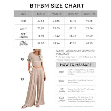 BTFBM Women Summer 2024 Two Piece Casual Outfits Lounge Set Ribbed Knit Bodycon Crop Top Long Pants Tracksuits Sweatsuit(Short Apricot, Medium)