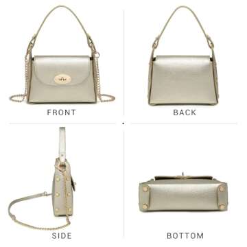 VONMAY Women Small Crossbody Bag Studded Evening Bags Clutch Purse Satchel Handbag for Wedding/Prom/Cocktail Party (Gold)