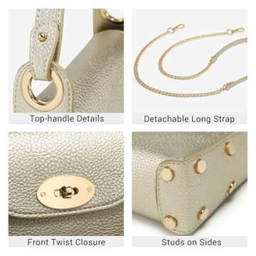 VONMAY Women Small Crossbody Bag Studded Evening Bags Clutch Purse Satchel Handbag for Wedding/Prom/Cocktail Party (Gold)