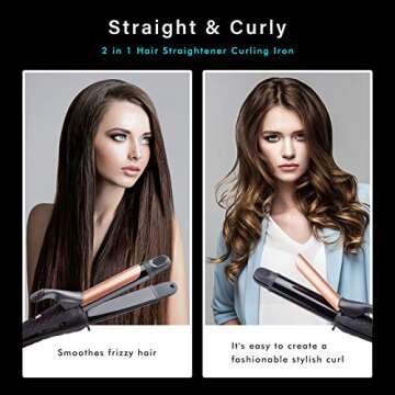 AmoVee Travel Curling Iron, Hair Straightener and Curler in One, Flat Iron Curling Iron in One, Dual Voltage Europe Travel Essentials for Women(Black)