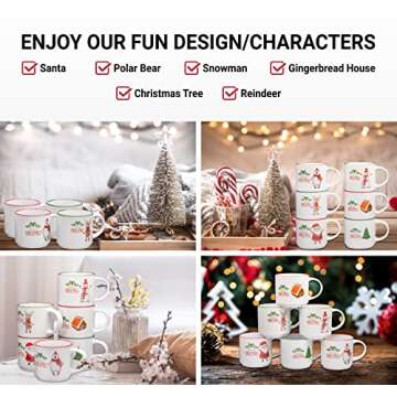 Bruntmor Ceramic Christmas Mug Set of 6 - Non-Toxic & Lead-Free Coffee Mugs with Festive Holiday Designs - Reusable Cup for Tea and Coffee - 14oz