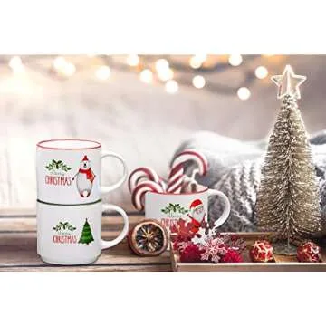 Bruntmor Ceramic Christmas Mug Set of 6 - Non-Toxic & Lead-Free Coffee Mugs with Festive Holiday Designs - Reusable Cup for Tea and Coffee - 14oz