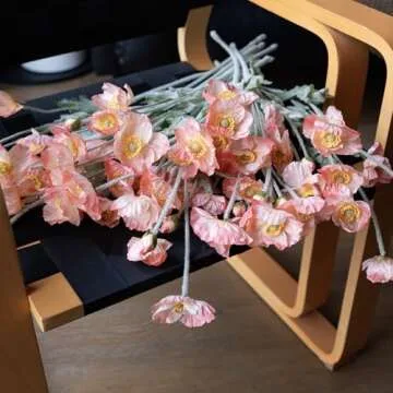 DUYONE Artificial Flowers 6 Stems Poppy Silk Bouquet,for Wedding, Home, Party Decoration,Table Centerpiece Arrangement(Orange Pink 6pcs)