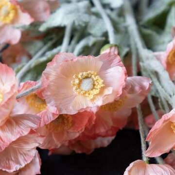 DUYONE Artificial Flowers 6 Stems Poppy Silk Bouquet,for Wedding, Home, Party Decoration,Table Centerpiece Arrangement(Orange Pink 6pcs)