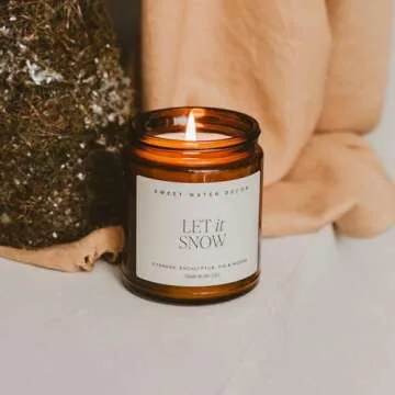 Sweet Water Decor Let it Snow Christmas Scented Candles - Christmas Stocking Stuffers Soy Candles with Cypress Scent - Christmas Candles with 40 Hours Burn Time - 9Oz Black Lid Amber Jar Wax Candles