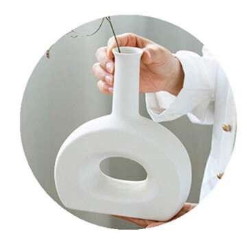 ANDING White Ceramic Vase - Elegant Design - Gifts for Friends and Family, Weddings, Desktop Center Vases, Perfect Home Decor Vases (Small)
