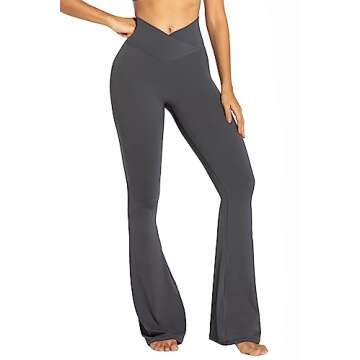 Sunzel Flare Leggings, Crossover Yoga Pants with Tummy Control, High Waisted and Wide Leg, No Front Seam Grey Small 30" Inseam