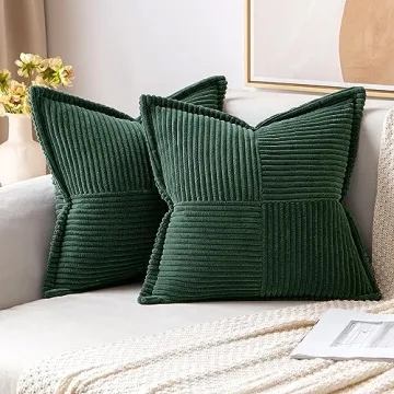 MIULEE Dark Green Corduroy Pillow Covers with Splicing Set of 2 Super Soft Boho Striped Christmas Pi...