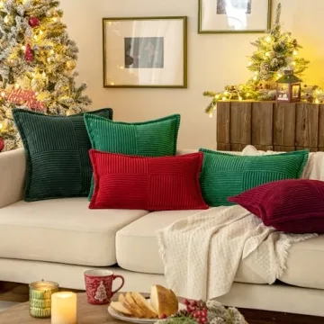 MIULEE Dark Green Corduroy Pillow Covers with Splicing Set of 2 Super Soft Boho Striped Christmas Pillow Covers Broadside Decorative Textured Throw Pillows for Couch Cushion Livingroom 18x18 inch