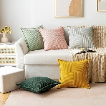 MIULEE Dark Green Corduroy Pillow Covers with Splicing Set of 2 Super Soft Boho Striped Christmas Pillow Covers Broadside Decorative Textured Throw Pillows for Couch Cushion Livingroom 18x18 inch