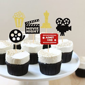 Ercadio Glitter Movie Cupcake Toppers for Parties