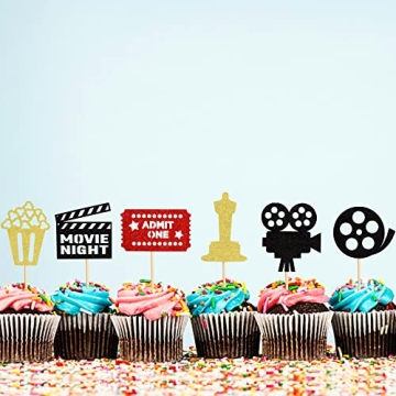 Ercadio Glitter Movie Cupcake Toppers for Parties