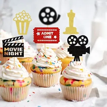Ercadio Glitter Movie Cupcake Toppers for Parties