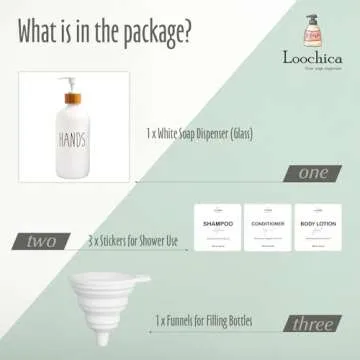 LOOCHICA White Glass Soap Dispenser Bottle for Hands. Glass Soap Dispenser for Bathroom or Kitchen S...