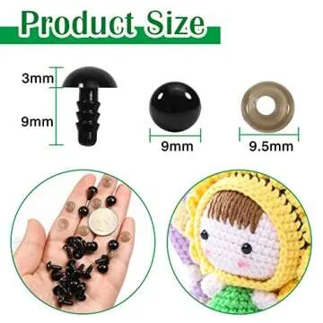 TOAOB 150pcs 9mm Black Plastic Safety Eyes Crafts Safety Eyes with Washers for Stuffed Animals Amigu...