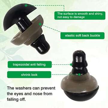 TOAOB 150pcs 9mm Black Plastic Safety Eyes Crafts Safety Eyes with Washers for Stuffed Animals Amigurumis Crochet Bears Doll Making