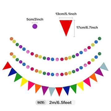 Fiesta Party Decorations Supplies, Multi-Color Hanging Paper Fans, Pom Poms Flowers, Garlands String Polka Dot, Triangle Bunting Flags for Birthday Parties, Wedding Decor, Fiesta or Mexican Party