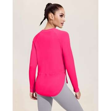 PINSPARK Long Sleeve Workout Tops for Women UPF 50+ Sun Protection Shirts Moisture Wicking Yoga Shirt High Low Athletic Sports Top,Hot Pink M