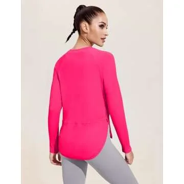 PINSPARK Long Sleeve Workout Tops for Women UPF 50+ Sun Protection Shirts Moisture Wicking Yoga Shirt High Low Athletic Sports Top,Hot Pink M
