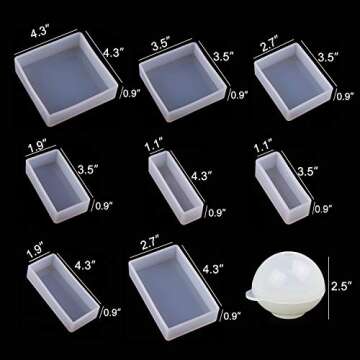 LET'S RESIN Epoxy Resin Molds, Resin Casting Molds Silicone Square Ball Molds 9PCS Different Sizes, Silicone Resin Molds for Resin Jewelry, Soap, Dried Flower Leaf, DIY Fans
