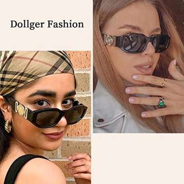 Dollger Rectangle Sunglasses for Women Trendy Irregular Luxury Design Small Sun Glasses UV Protection 2 Packs