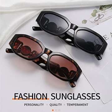 Dollger Rectangle Sunglasses for Women Trendy Irregular Luxury Design Small Sun Glasses UV Protection 2 Packs