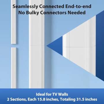 Cord Cover Wall, 31.5in(2X L15.8in) TV Cord Hider for Wall Mounted TV, Cable Hider TV Cable Management Kit, White Cable Raceway, TV Wire Hider for Wall, Cable Concealer Cable Cover W1.5in H0.75in