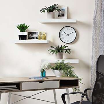 AHDECOR White Floating Shelves, Wall Mounted Modern Shelves Decorative for Home & Office Decor, Idea...