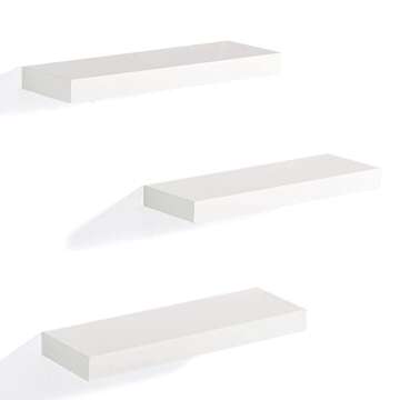 AHDECOR White Floating Shelves, Wall Mounted Modern Shelves Decorative for Home & Office Decor, Ideal for Bedroom, Kitchen, Living Room, Set of 3