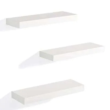 AHDECOR White Floating Shelves, Wall Mounted Modern Shelves Decorative for Home & Office Decor, Ideal for Bedroom, Kitchen, Living Room, Set of 3